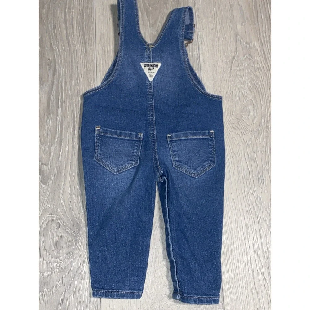 Oshkosh girls denim and embroidered Flowers Overalls Vestback‎ size 6 M